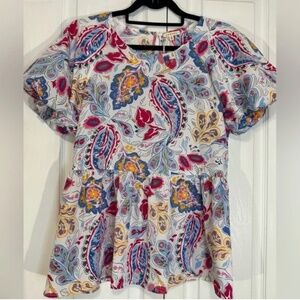 JODIFL Peplum Floral Paisley Blouse NWT